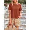 imagePRETTYGARDEN Womens Summer 2 Piece Outfits Lounge Sets Short Sleeve Tee Shirts Tops Blouses Pockets Printed Shorts TracksuitBrown