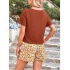 imagePRETTYGARDEN Womens Summer 2 Piece Outfits Lounge Sets Short Sleeve Tee Shirts Tops Blouses Pockets Printed Shorts TracksuitBrown