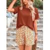 imagePRETTYGARDEN Womens Summer 2 Piece Outfits Lounge Sets Short Sleeve Tee Shirts Tops Blouses Pockets Printed Shorts TracksuitBrown