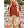 imagePRETTYGARDEN Womens Summer 2 Piece Outfits Lounge Sets Short Sleeve Tee Shirts Tops Blouses Pockets Printed Shorts TracksuitBrown