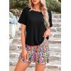 imagePRETTYGARDEN Womens Summer 2 Piece Outfits Lounge Sets Short Sleeve Tee Shirts Tops Blouses Pockets Printed Shorts TracksuitFloral Black