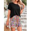 imagePRETTYGARDEN Womens Summer 2 Piece Outfits Lounge Sets Short Sleeve Tee Shirts Tops Blouses Pockets Printed Shorts TracksuitFloral Black
