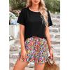 imagePRETTYGARDEN Womens Summer 2 Piece Outfits Lounge Sets Short Sleeve Tee Shirts Tops Blouses Pockets Printed Shorts TracksuitFloral Black