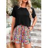 imagePRETTYGARDEN Womens Summer 2 Piece Outfits Lounge Sets Short Sleeve Tee Shirts Tops Blouses Pockets Printed Shorts TracksuitFloral Black