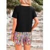 imagePRETTYGARDEN Womens Summer 2 Piece Outfits Lounge Sets Short Sleeve Tee Shirts Tops Blouses Pockets Printed Shorts TracksuitFloral Black