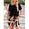 imagePRETTYGARDEN Womens Summer 2 Piece Outfits Lounge Sets Short Sleeve Tee Shirts Tops Blouses Pockets Printed Shorts TracksuitFloral Black Multicolored