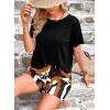 imagePRETTYGARDEN Womens Summer 2 Piece Outfits Lounge Sets Short Sleeve Tee Shirts Tops Blouses Pockets Printed Shorts TracksuitFloral Black Multicolored