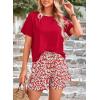 imagePRETTYGARDEN Womens Summer 2 Piece Outfits Lounge Sets Short Sleeve Tee Shirts Tops Blouses Pockets Printed Shorts TracksuitRed