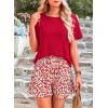 imagePRETTYGARDEN Womens Summer 2 Piece Outfits Lounge Sets Short Sleeve Tee Shirts Tops Blouses Pockets Printed Shorts TracksuitRed