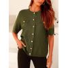 imagePRETTYGARDEN Womens Summer Button Down Shirts Casual Short Sleeve Crew Neck Ribbed Knit Blouse Top CardigansArmy Green