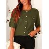 imagePRETTYGARDEN Womens Summer Button Down Shirts Casual Short Sleeve Crew Neck Ribbed Knit Blouse Top CardigansArmy Green