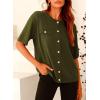 imagePRETTYGARDEN Womens Summer Button Down Shirts Casual Short Sleeve Crew Neck Ribbed Knit Blouse Top CardigansArmy Green