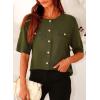 imagePRETTYGARDEN Womens Summer Button Down Shirts Casual Short Sleeve Crew Neck Ribbed Knit Blouse Top CardigansArmy Green