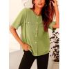 imagePRETTYGARDEN Womens Summer Button Down Shirts Casual Short Sleeve Crew Neck Ribbed Knit Blouse Top CardigansAvocado Green