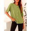 imagePRETTYGARDEN Womens Summer Button Down Shirts Casual Short Sleeve Crew Neck Ribbed Knit Blouse Top CardigansAvocado Green
