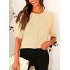 imagePRETTYGARDEN Womens Summer Button Down Shirts Casual Short Sleeve Crew Neck Ribbed Knit Blouse Top CardigansBeige