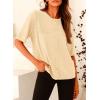 imagePRETTYGARDEN Womens Summer Button Down Shirts Casual Short Sleeve Crew Neck Ribbed Knit Blouse Top CardigansBeige