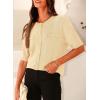 imagePRETTYGARDEN Womens Summer Button Down Shirts Casual Short Sleeve Crew Neck Ribbed Knit Blouse Top CardigansBeige