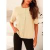 imagePRETTYGARDEN Womens Summer Button Down Shirts Casual Short Sleeve Crew Neck Ribbed Knit Blouse Top CardigansBeige