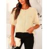 imagePRETTYGARDEN Womens Summer Button Down Shirts Casual Short Sleeve Crew Neck Ribbed Knit Blouse Top CardigansBeige