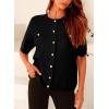 imagePRETTYGARDEN Womens Summer Button Down Shirts Casual Short Sleeve Crew Neck Ribbed Knit Blouse Top CardigansBlack