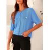 imagePRETTYGARDEN Womens Summer Button Down Shirts Casual Short Sleeve Crew Neck Ribbed Knit Blouse Top CardigansBlue