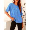 imagePRETTYGARDEN Womens Summer Button Down Shirts Casual Short Sleeve Crew Neck Ribbed Knit Blouse Top CardigansBlue