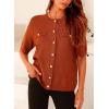 imagePRETTYGARDEN Womens Summer Button Down Shirts Casual Short Sleeve Crew Neck Ribbed Knit Blouse Top CardigansBrick Red