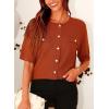imagePRETTYGARDEN Womens Summer Button Down Shirts Casual Short Sleeve Crew Neck Ribbed Knit Blouse Top CardigansBrick Red