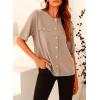 imagePRETTYGARDEN Womens Summer Button Down Shirts Casual Short Sleeve Crew Neck Ribbed Knit Blouse Top CardigansCamel