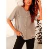imagePRETTYGARDEN Womens Summer Button Down Shirts Casual Short Sleeve Crew Neck Ribbed Knit Blouse Top CardigansCamel