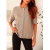 imagePRETTYGARDEN Womens Summer Button Down Shirts Casual Short Sleeve Crew Neck Ribbed Knit Blouse Top CardigansCamel