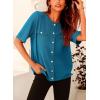 imagePRETTYGARDEN Womens Summer Button Down Shirts Casual Short Sleeve Crew Neck Ribbed Knit Blouse Top CardigansCyan