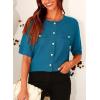 imagePRETTYGARDEN Womens Summer Button Down Shirts Casual Short Sleeve Crew Neck Ribbed Knit Blouse Top CardigansCyan