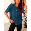 imagePRETTYGARDEN Womens Summer Button Down Shirts Casual Short Sleeve Crew Neck Ribbed Knit Blouse Top CardigansDark Blue