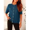 imagePRETTYGARDEN Womens Summer Button Down Shirts Casual Short Sleeve Crew Neck Ribbed Knit Blouse Top CardigansDark Blue