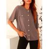 imagePRETTYGARDEN Womens Summer Button Down Shirts Casual Short Sleeve Crew Neck Ribbed Knit Blouse Top CardigansKhaki