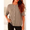 imagePRETTYGARDEN Womens Summer Button Down Shirts Casual Short Sleeve Crew Neck Ribbed Knit Blouse Top CardigansKhaki