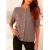 imagePRETTYGARDEN Womens Summer Button Down Shirts Casual Short Sleeve Crew Neck Ribbed Knit Blouse Top CardigansKhaki