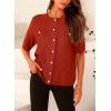 imagePRETTYGARDEN Womens Summer Button Down Shirts Casual Short Sleeve Crew Neck Ribbed Knit Blouse Top CardigansRust Red