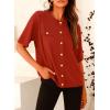 imagePRETTYGARDEN Womens Summer Button Down Shirts Casual Short Sleeve Crew Neck Ribbed Knit Blouse Top CardigansRust Red