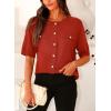imagePRETTYGARDEN Womens Summer Button Down Shirts Casual Short Sleeve Crew Neck Ribbed Knit Blouse Top CardigansRust Red
