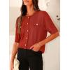 imagePRETTYGARDEN Womens Summer Button Down Shirts Casual Short Sleeve Crew Neck Ribbed Knit Blouse Top CardigansRust Red