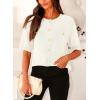 imagePRETTYGARDEN Womens Summer Button Down Shirts Casual Short Sleeve Crew Neck Ribbed Knit Blouse Top CardigansWhite