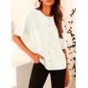 imagePRETTYGARDEN Womens Summer Button Down Shirts Casual Short Sleeve Crew Neck Ribbed Knit Blouse Top CardigansWhite