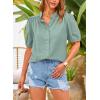 imagePRETTYGARDEN Womens Summer Button Down Shirts Short Lantern Sleeve V Neck Cotton Cute Dressy Casual Ladies Tops BlousesAqua Blue