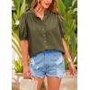 imagePRETTYGARDEN Womens Summer Button Down Shirts Short Lantern Sleeve V Neck Cotton Cute Dressy Casual Ladies Tops BlousesArmy Green