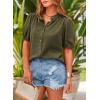 imagePRETTYGARDEN Womens Summer Button Down Shirts Short Lantern Sleeve V Neck Cotton Cute Dressy Casual Ladies Tops BlousesArmy Green