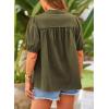 imagePRETTYGARDEN Womens Summer Button Down Shirts Short Lantern Sleeve V Neck Cotton Cute Dressy Casual Ladies Tops BlousesArmy Green