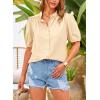 imagePRETTYGARDEN Womens Summer Button Down Shirts Short Lantern Sleeve V Neck Cotton Cute Dressy Casual Ladies Tops BlousesBeige